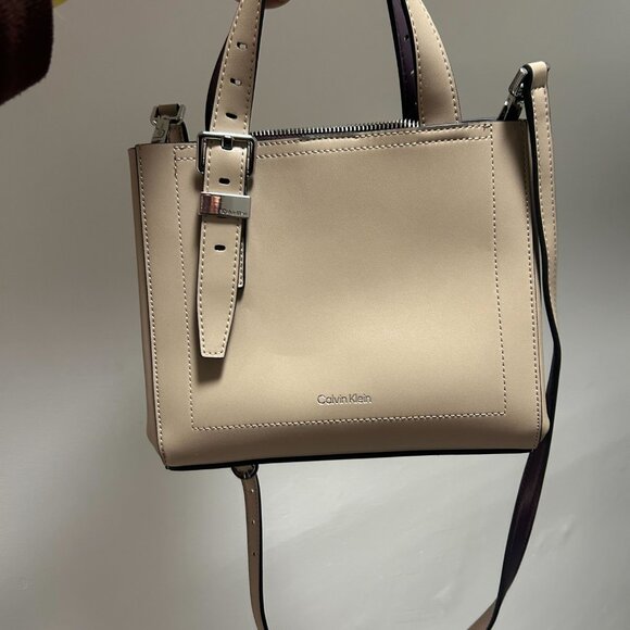 Calvin Klein Women’s Lowen Triple Compartment Crossbody – Beige & Purple - Picture 2 of 5